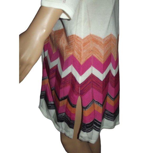 Christopher&Banks Open Front Long Cardigan Sweater PM ivory orange pink chevron - Picture 5 of 11